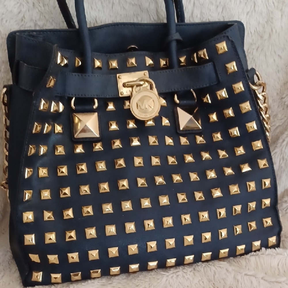 Michael Kors Navy Blue and Gold Studded Women's Bag- HB278